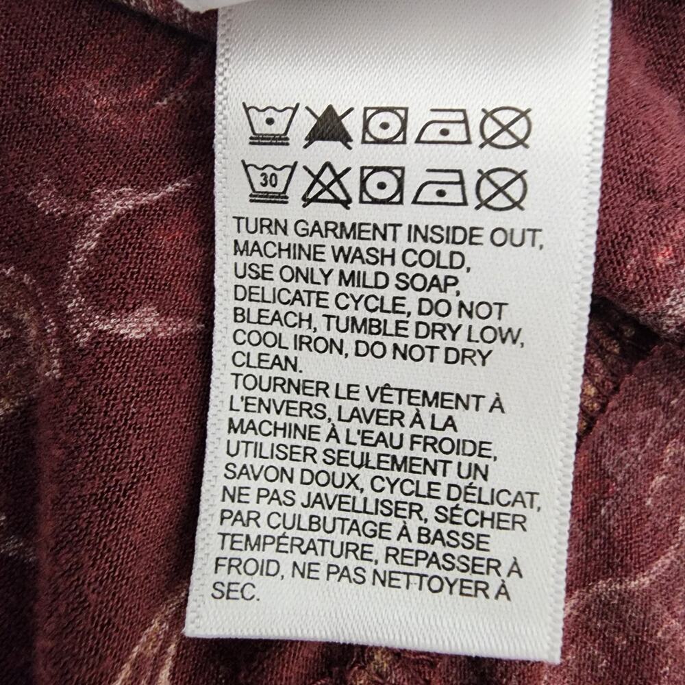 Lucky Brand Top Size 2X Womens Burgundy Floral Print Blouse Boho V Neck Border - Picture 12 of 13